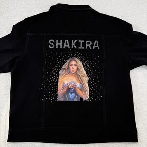 Legend Men Shakira Graphic Rhinestone Black Denim Trucker Jacket LG-MAN K205-B L